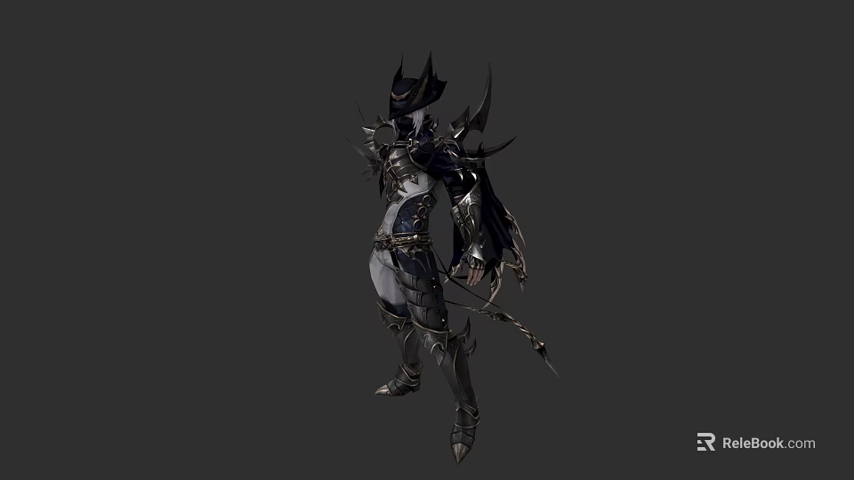 Dark Fantasy Armored Warrior Character With Spiked Helmet Bow And Ornate Armor 3d model 