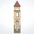 Classic Tower Architectural Design Featuring Red Brown Roof Arched Windows And Beige Body