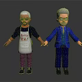 Cartoon Characters With White And Gray Hair Wearing Apron Blue Suit Holding Hands