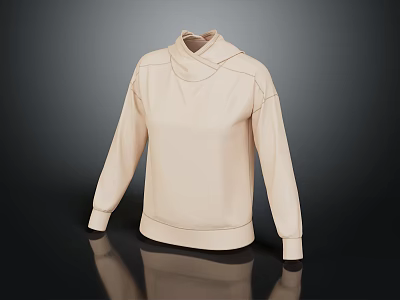 Beige Oversized Hoodie With High Neck Long Sleeve And Minimalist Design For Casual Wear 3d model