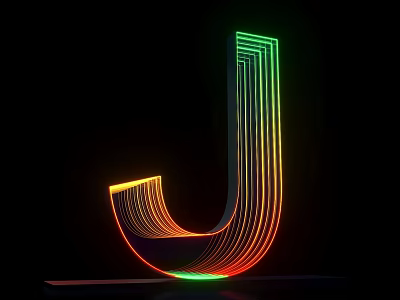 Modern 3D Letter J Design With Colorful Neon Lights On Black Background 3d model