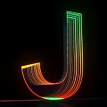 Modern 3D Letter J Design With Colorful Neon Lights On Black Background