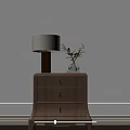 Modern Wooden Bedside Table With Drawer Linen Shade Lamp Glass Vase And Green Plant