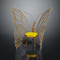 Artistic Butterfly Shaped Single Chair With Golden Intricate Hollow Wings And Yellow Seat