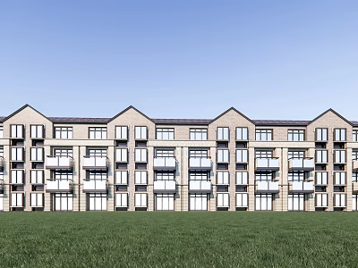 Row of Modern Townhouses Exterior Design With Balconies Windows and Green Lawn Front 3d model
