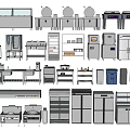 Diverse Kitchen Equipment Collection Featuring Refrigerators Stoves Display Counters And Cabinets 3d model