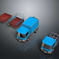 Blue Delivery Trucks And Red Flatbed Trailers For Commercial Transport Use