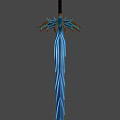 Fantasy Sword With Blue Glowing Blade And Decorative Feathered Hilt Design