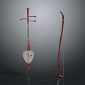 Traditional Chinese Pipa And Erhu Musical Instruments With Red Wooden Body Tuning Pegs And Bow