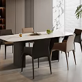 Modern Dining Table Set With Marble Top And Mixed Toned Chairs For Elegant Interior 3d model