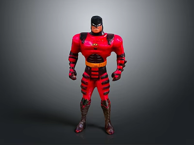 Red Superhero Action Figure With Red Costume Black Mask And Yellow Belt Standing Pose 3d model
