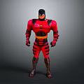 Red Superhero Action Figure With Red Costume Black Mask And Yellow Belt Standing Pose