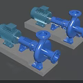 Industrial Blue Motor Pumps Installed on Concrete Base with Pump Body and Connection Parts