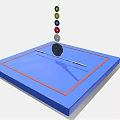Sports Training Equipment With Blue Square Mat Long Pole Black Disc And Stacked Colored Balls