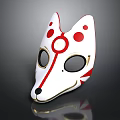 White Fox Mask Featuring Red Spots Gold Trim And Black Eye Holes