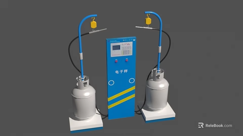 Industrial Equipment Featuring Two White Tanks Blue Control Panel With Digital Display And Yellow Hooks 3d model 