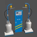 Industrial Equipment Featuring Two White Tanks Blue Control Panel With Digital Display And Yellow Hooks