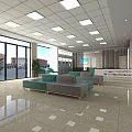 Modern Spacious Service Hall Interior with Comfortable Seating Reception Desk Large Windows and Bright Lighting 3d model