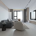 Modern Living And Dining Room Interior With Gray Sofa Round Coffee Table And Dining Set