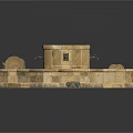 Ancient Stone Fortification Scene Component Featuring Octagonal Platform Central Tower Winch And Chest 3d model
