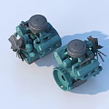 Two Green Industrial Engines with Black Covers and Fan Blades