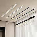 Modern Ceiling Lighting Design With Linear LED Strips Pendant Lights And Vertical Blinds 3d model