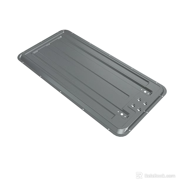 Gray Metal Equipment Part With Grooved Surface And Screw Holes Design 3d model 