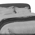 Modern Double Bed Design With Grey Headboard White Sheets Black Blanket And Nightstand 3d model