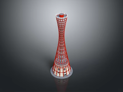 Red Lattice Tower With Modern Spiral Structure And Circular Base Design 3d model