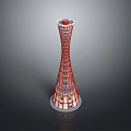 Red Lattice Tower With Modern Spiral Structure And Circular Base Design
