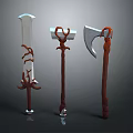 Intricate Ornate Crafted Weapons Including Sword and Axes With Decorative Handles
