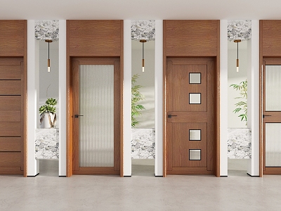 Door Wooden Door Flat Door Solid Wooden Door Modern Upper Bright 3d model