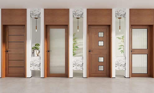 Door Wooden Door Flat Door Solid Wooden Door Modern Upper Bright 3d model