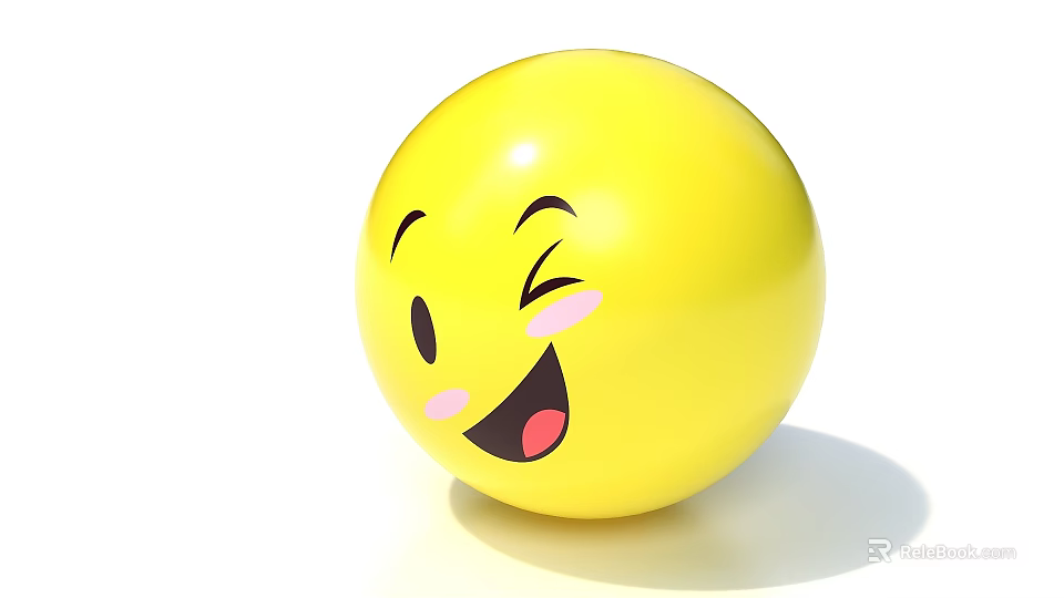 Round Yellow Smiley Ball With Winking Eye And Blush Cheeks Design 3d model 