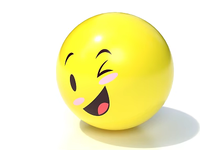 Round Yellow Smiley Ball With Winking Eye And Blush Cheeks Design 3d model