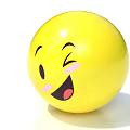 Round Yellow Smiley Ball With Winking Eye And Blush Cheeks Design