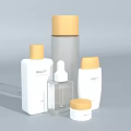 Modern Daily Cleaning Product Bottles With White Transparent Design And Golden Lids