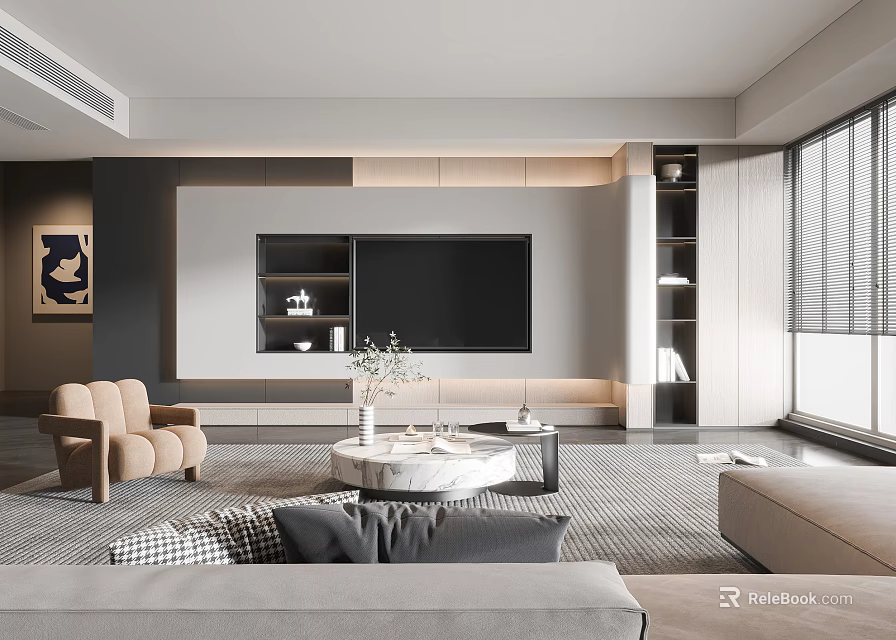 Modern Living Room Interior With Sofa Coffee Table TV Wall And Decorative Artwork 3d model 