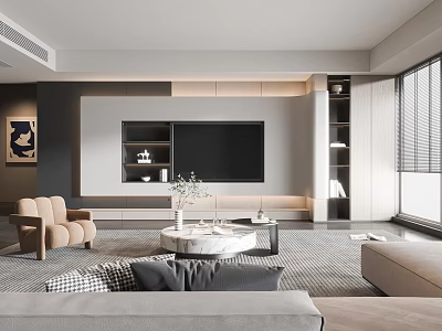 Modern Living Room Interior With Sofa Coffee Table TV Wall And Decorative Artwork 3d model