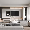 Modern Living Room Interior With Sofa Coffee Table TV Wall And Decorative Artwork
