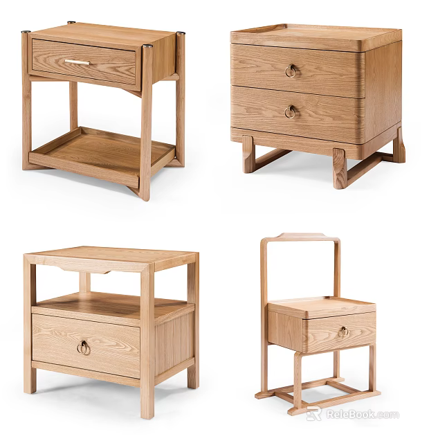 Wooden Bedside Tables With Simple Design And Drawer Storage In Various Styles 3d model 