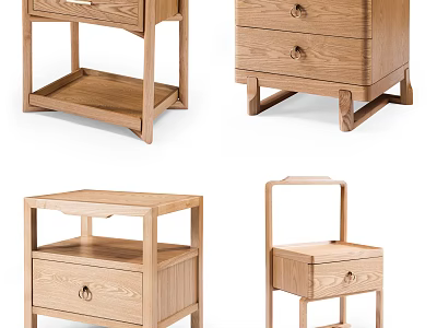 Wooden Bedside Tables With Simple Design And Drawer Storage In Various Styles 3d model