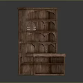 Classic Wooden Bookshelf With Multiple Arched Compartments And Open Shelf Design