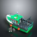 Green and White Fishing Boat with Cabin Deck and Red Buoys