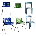 Colorful Leisure Chairs With Blue Green Light Blue Perforated Design And Metal Legs Various Styles 3d model