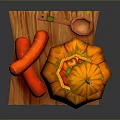 Orange Pumpkin On Wooden Cutting Board With Red Kitchen Tool For Home Use