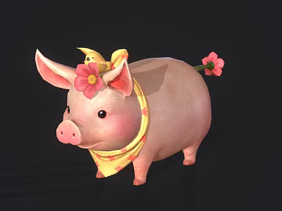 Cute Reptile Ornament With Yellow Scarf And Pink Flowers Decoration 3d model Cute Reptile Ornament With Yellow Scarf And Pink Flowers Decoration 3d model