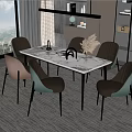 White Rock Plate Dining Table and Chair Combination Simple Dining Table Cream Style Household Dining Table White Marble Dining Table 3d model