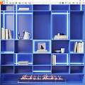 Modern Blue Bookshelf With Compartment Design Illuminated LED Lights And Decorative Books
