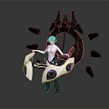 Sci-Fi Character With Pink Hair And Mechanical Ring Structure Featuring Floating Purple Blue Lights